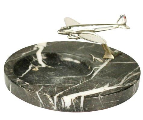 Lufthansa Heinkel 111 Desk Shelf Marble & Chrome Airplane 30s 40s-FUP-1057652