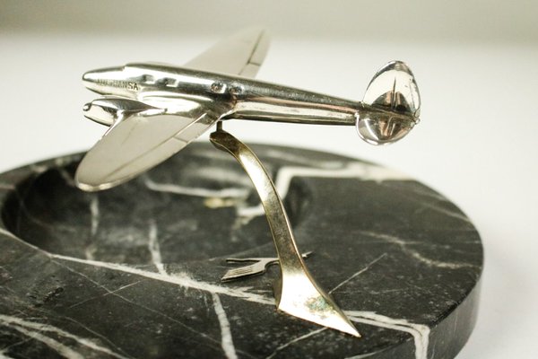 Lufthansa Heinkel 111 Desk Shelf Marble & Chrome Airplane 30s 40s-FUP-1057652