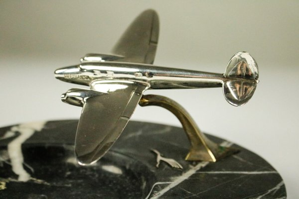 Lufthansa Heinkel 111 Desk Shelf Marble & Chrome Airplane 30s 40s-FUP-1057652