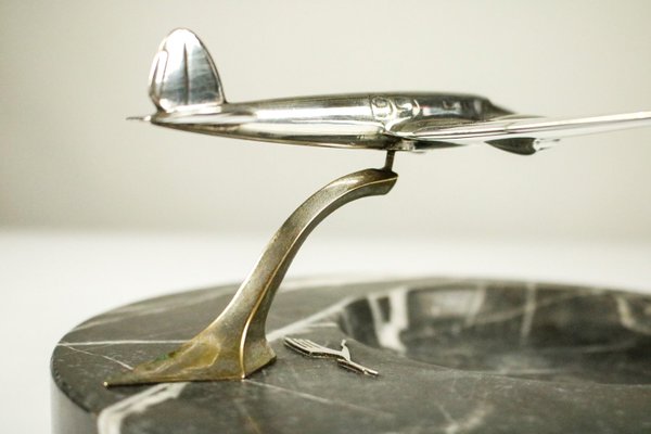 Lufthansa Heinkel 111 Desk Shelf Marble & Chrome Airplane 30s 40s-FUP-1057652