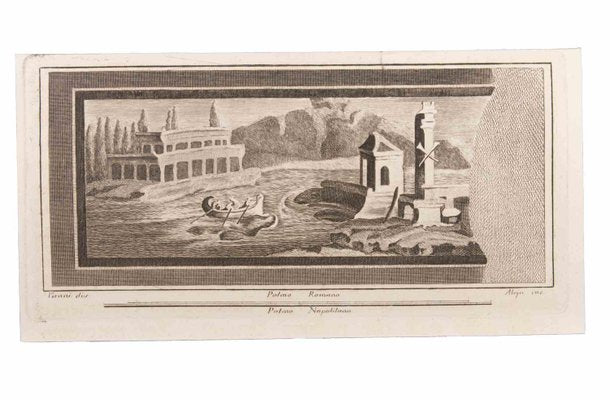 Luigi Aloja, Seascape with Monument and Figures, Etching, 18th Century-ZCI-2025141