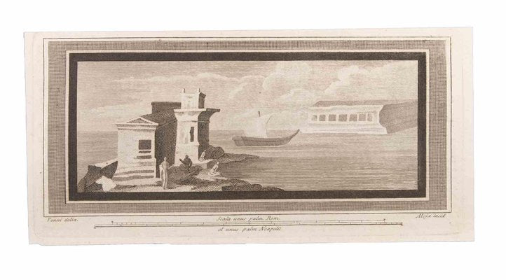 Luigi Aloja, Seascape with Monument and Figures, Etching, 18th Century-ZCI-1781686