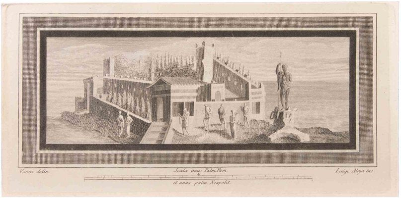 Luigi Aloja, Seascape with Monument and Figures, Etching, 18th Century-ZCI-1760577