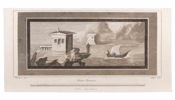 Luigi Aloja, Seascape with Monument and Figures, Etching, 18th Century-ZCI-1781684