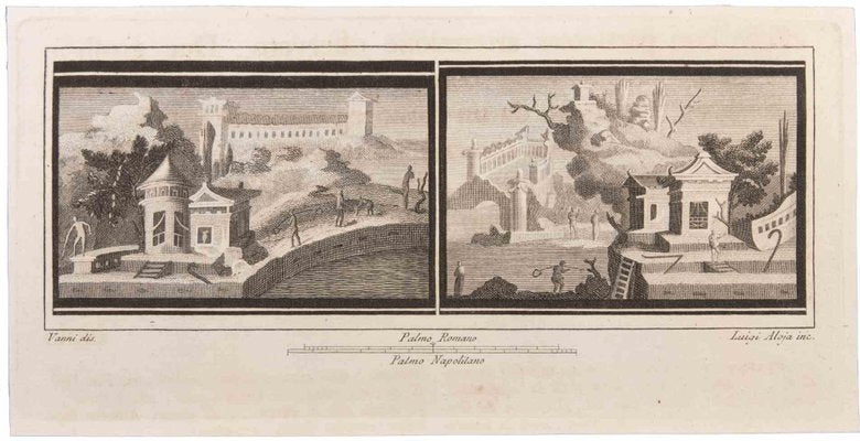 Luigi Aloja, Seascapes with Monuments and Figures, Etching, 18th Century-ZCI-1760804