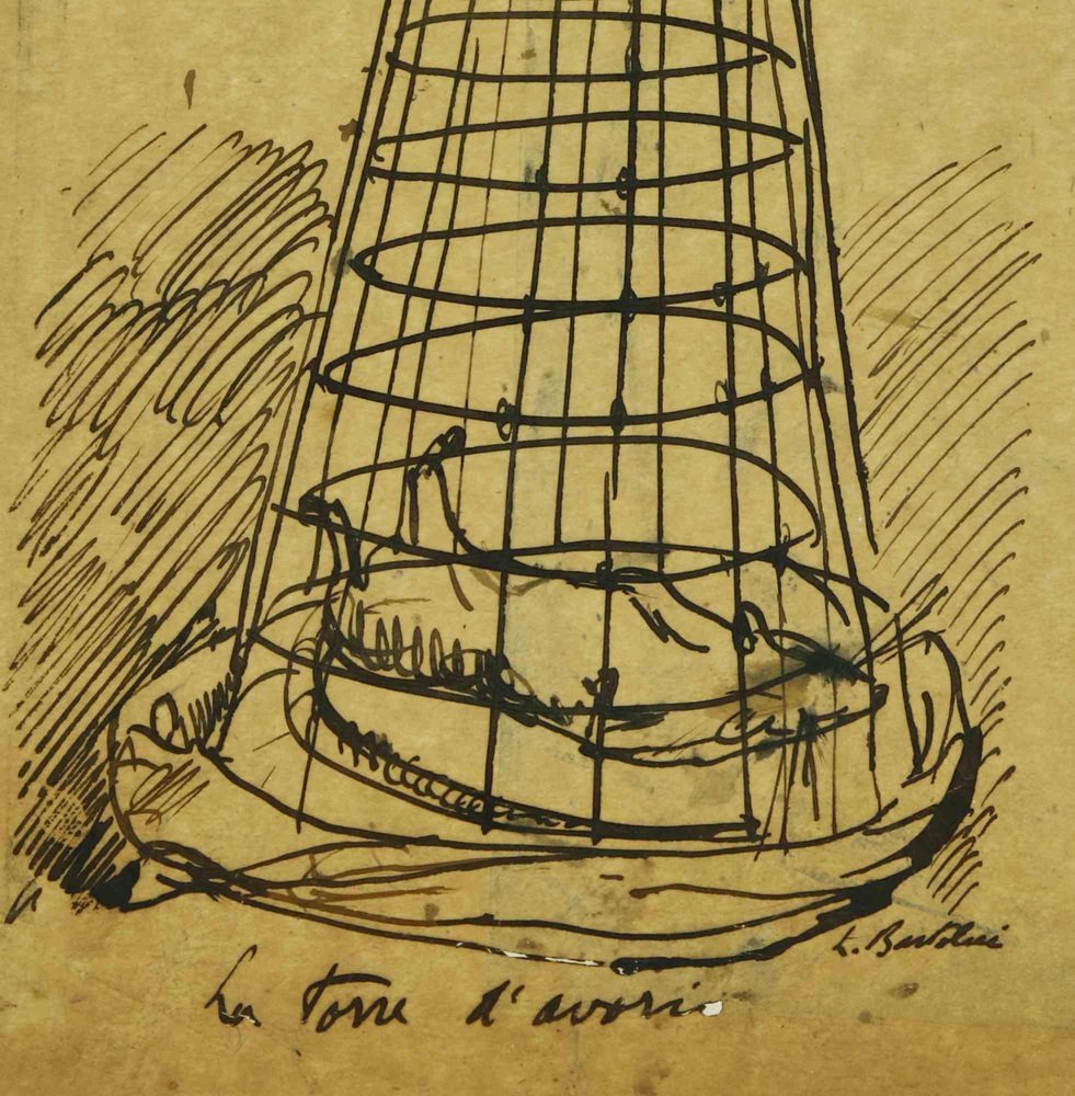 Luigi Bartolini, La Torre D'Avorio, China Ink Drawing, 1940s