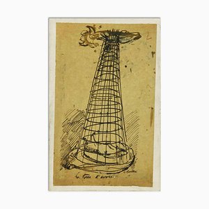 Luigi Bartolini, La Torre D'Avorio, China Ink Drawing, 1940s-ZCI-1770174