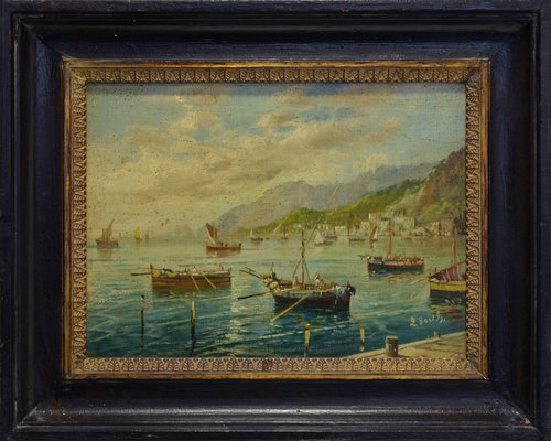 Luigi Basile, Marina, 1980s, Oil on Tablet, Framed-VHF-1089964