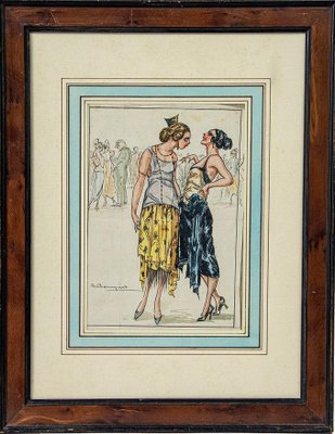 Luigi Bompard, Confidences, Watercolor and Ink, 1920s-ZCI-1788890