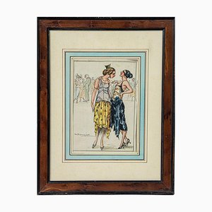 Luigi Bompard, Confidences, Watercolor and Ink, 1920s-ZCI-1788890