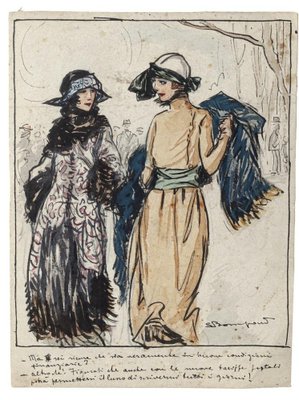 Luigi Bompard, Elegant Ladies, Watercolor and Ink, 1920s-ZCI-1781554