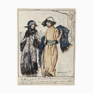 Luigi Bompard, Elegant Ladies, Watercolor and Ink, 1920s-ZCI-1781554