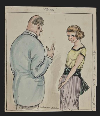 Luigi Bompard, Family Suggestions, Watercolor and Ink, 1920s-ZCI-1788895