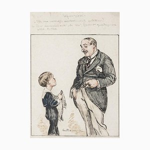 Luigi Bompard - Man and Child - Mixed Media Drawing - Early 20th Century-ZCI-830709