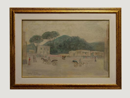 Luigi De Angelis, Carriages at Ischia, Original Oil Painting on Panel, 1956-ZCI-808296