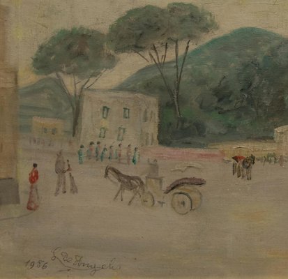 Luigi De Angelis, Carriages at Ischia, Original Oil Painting on Panel, 1956-ZCI-808296