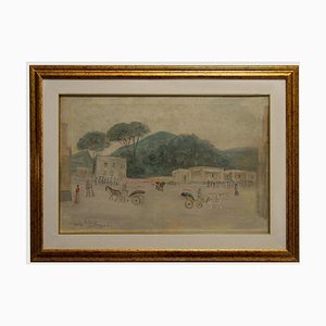 Luigi De Angelis, Carriages at Ischia, Original Oil Painting on Panel, 1956-ZCI-808296