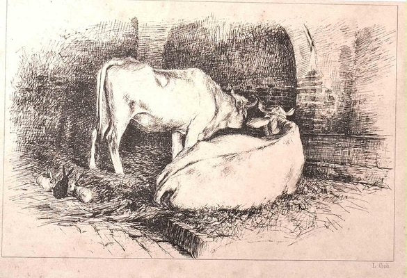 Luigi Gioli, In the Stable, Lithograph, 1880-ZCI-1762038