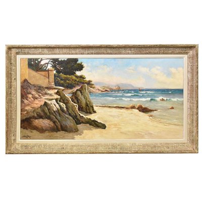 Luigi Lanza, Cote d'Azur Seascape, Early 20th Century, Oil Painting-YVI-1742624