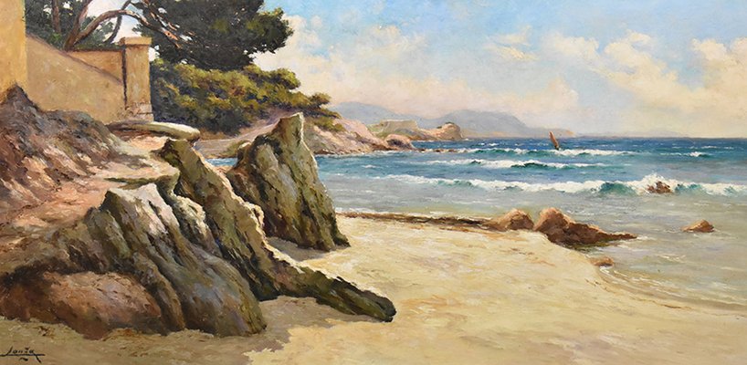 Luigi Lanza, Cote d'Azur Seascape, Early 20th Century, Oil Painting-YVI-1742624