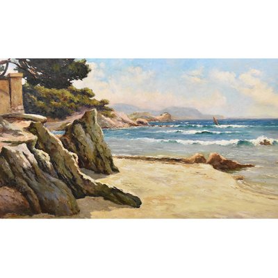 Luigi Lanza, Cote d'Azur Seascape, Early 20th Century, Oil Painting-YVI-1742624