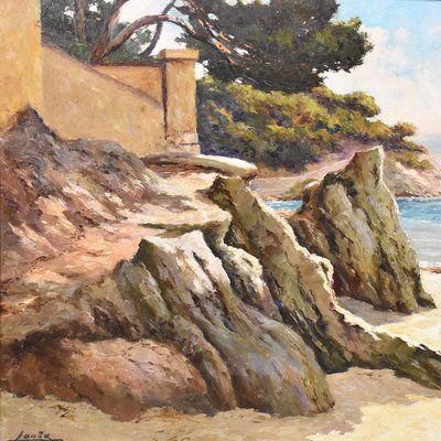 Luigi Lanza, Cote d'Azur Seascape, Early 20th Century, Oil Painting-YVI-1742624