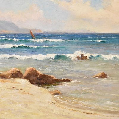 Luigi Lanza, Cote d'Azur Seascape, Early 20th Century, Oil Painting-YVI-1742624