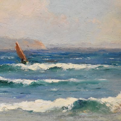 Luigi Lanza, Cote d'Azur Seascape, Early 20th Century, Oil Painting-YVI-1742624