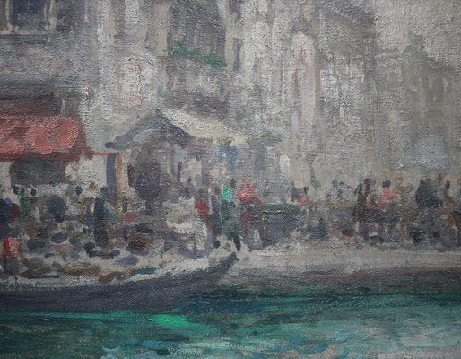 Luigi Pagan, Market of Chioggia, 1920s, Oil on Canvas, Framed-BGS-1437999