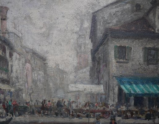 Luigi Pagan, Market of Chioggia, 1920s, Oil on Canvas, Framed-BGS-1437999