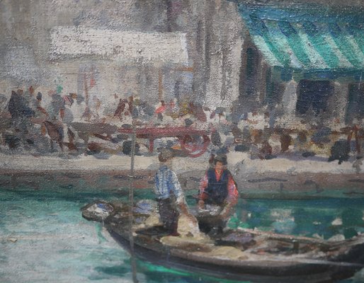 Luigi Pagan, Market of Chioggia, 1920s, Oil on Canvas, Framed-BGS-1437999