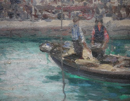 Luigi Pagan, Market of Chioggia, 1920s, Oil on Canvas, Framed-BGS-1437999