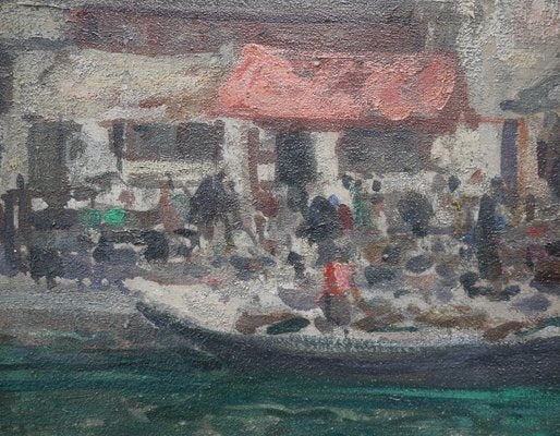 Luigi Pagan, Market of Chioggia, 1920s, Oil on Canvas, Framed-BGS-1437999