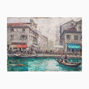 Luigi Pagan, Market of Chioggia, 1920s, Oil on Canvas, Framed-BGS-1437999