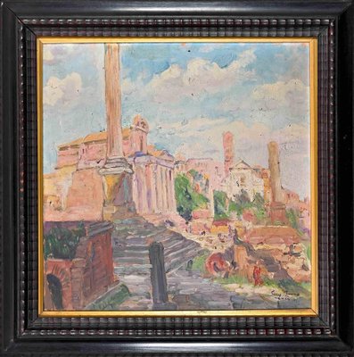 Luigi Tarra, View of the Forum Romanum, Oil on Panel, 1929, Framed-ZCI-1762224