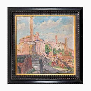 Luigi Tarra, View of the Forum Romanum, Oil on Panel, 1929, Framed-ZCI-1762224