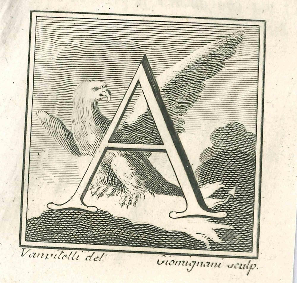 Luigi Vanvitelli, Letter of the Alphabet A, Etching, 18th Century