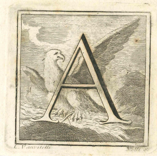 Luigi Vanvitelli, Letter of the Alphabet A, Etching, 18th Century