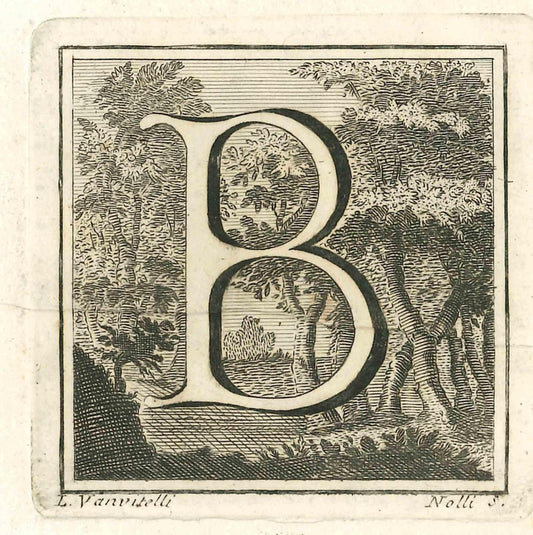 Luigi Vanvitelli, Letter of the Alphabet B, Etching, 18th Century