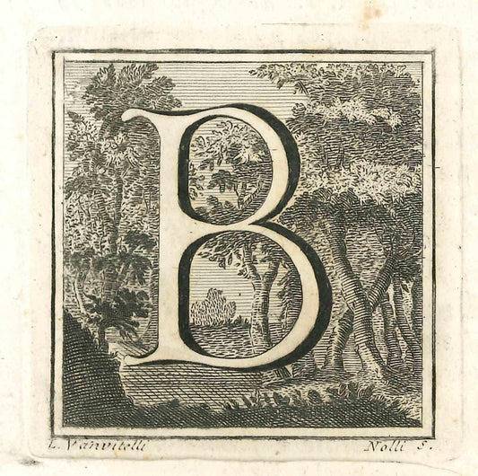 Luigi Vanvitelli, Letter of the Alphabet B, Etching, 18th Century