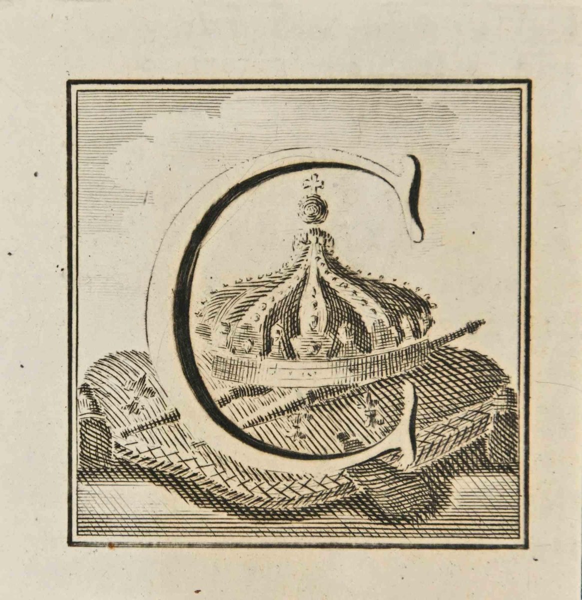 Luigi Vanvitelli, Letter of the Alphabet C, Etching, 18th Century