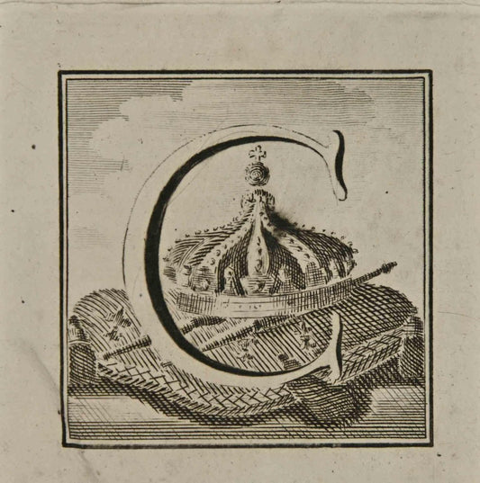 Luigi Vanvitelli, Letter of the Alphabet C, Etching, 18th Century