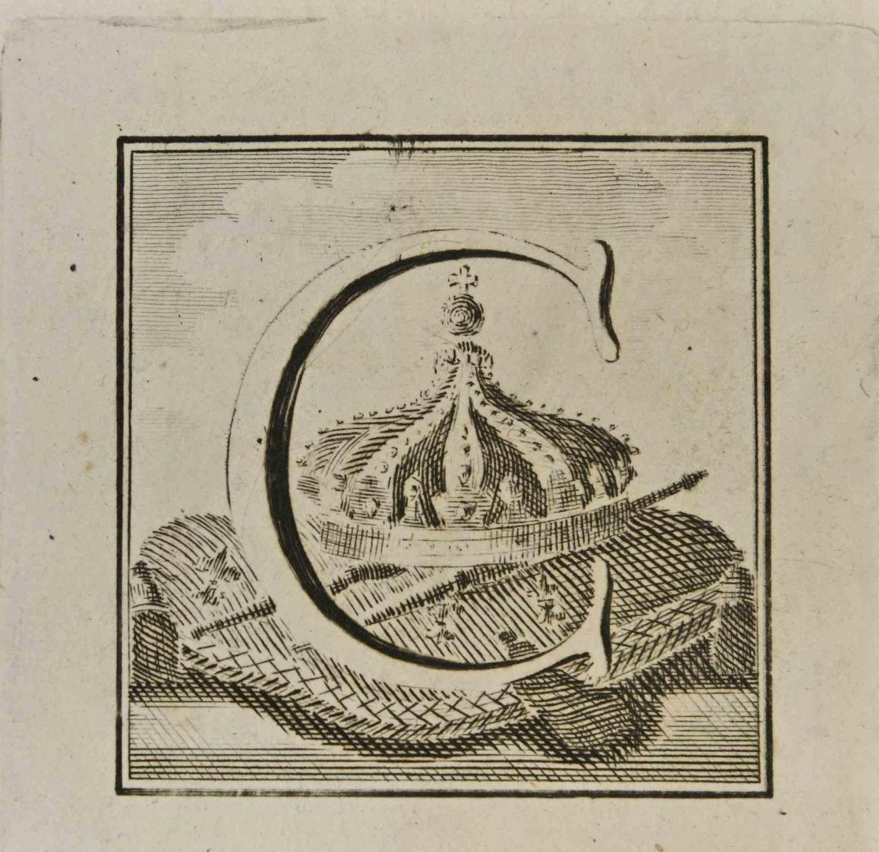 Luigi Vanvitelli, Letter of the Alphabet C, Etching, 18th Century