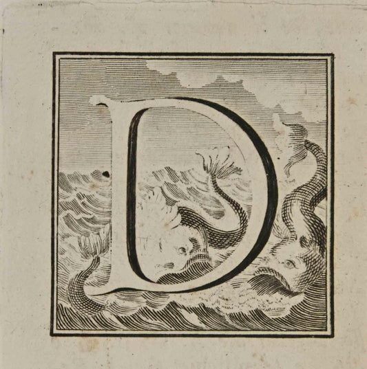 Luigi Vanvitelli, Letter of the Alphabet D, Etching, 18th Century