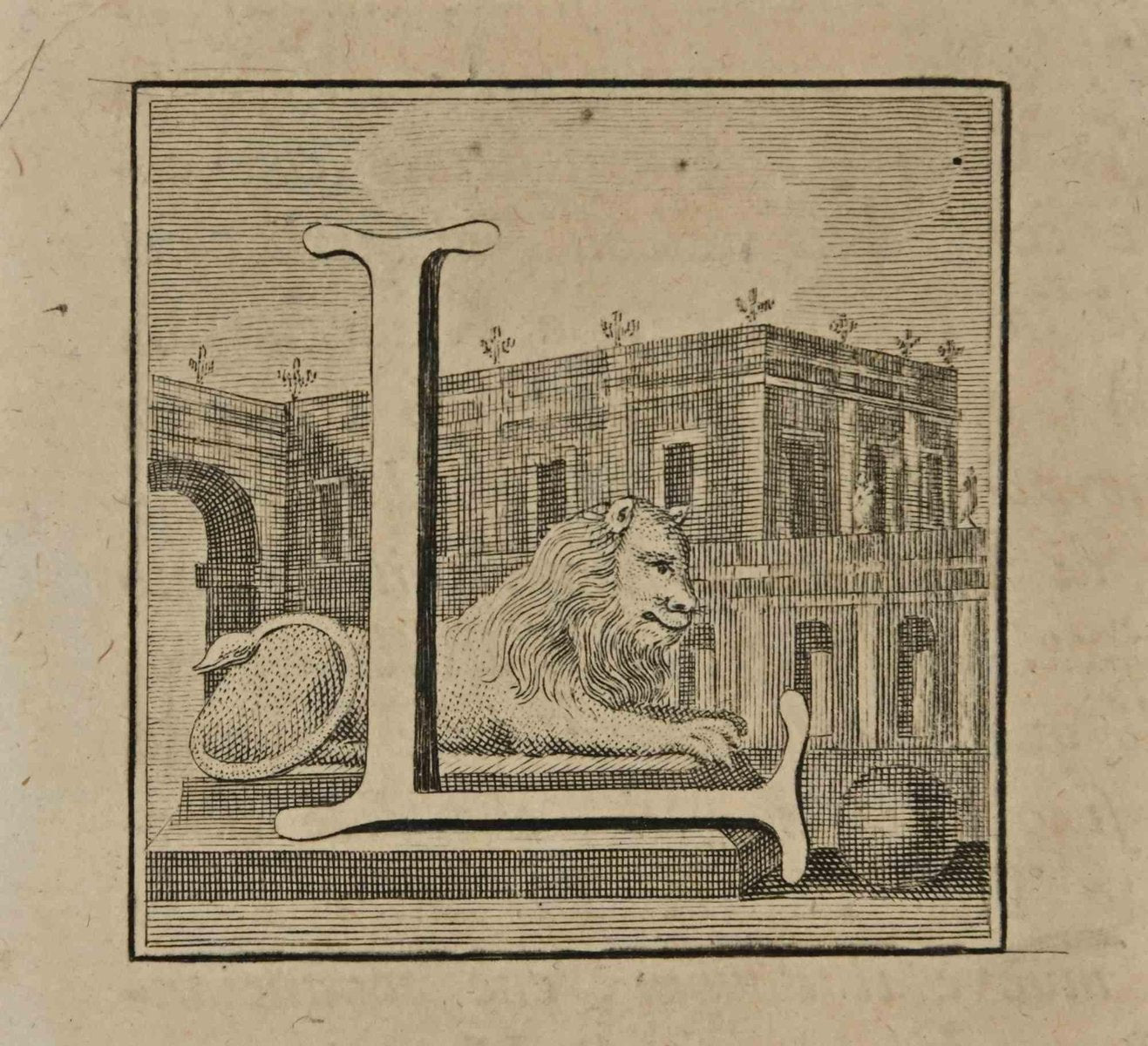 Luigi Vanvitelli, Letter of the Alphabet L, Etching, 18th Century