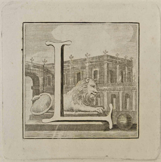 Luigi Vanvitelli, Letter of the Alphabet L, Etching, 18th Century