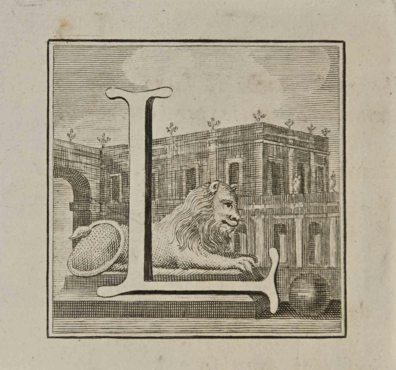 Luigi Vanvitelli, Letter of the Alphabet L, Etching, 18th Century