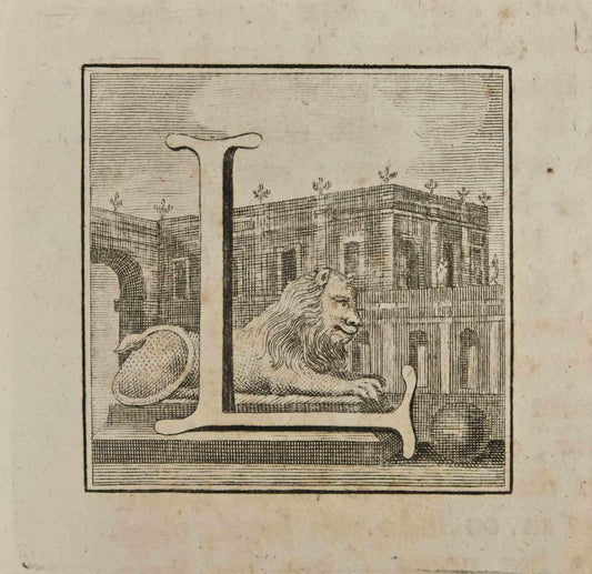 Luigi Vanvitelli, Letter of the Alphabet L, Etching, 18th Century