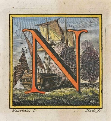 Luigi Vanvitelli, Letter of the Alphabet N, Etching, 18th Century-ZCI-2024945