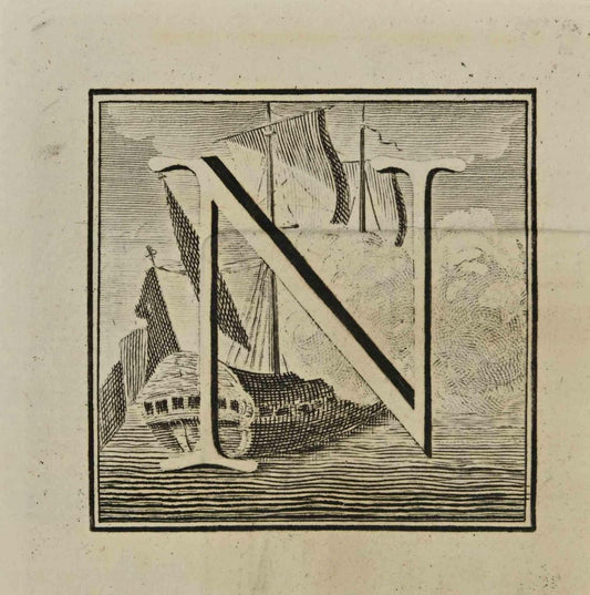 Luigi Vanvitelli, Letter of the Alphabet N, Etching, 18th Century